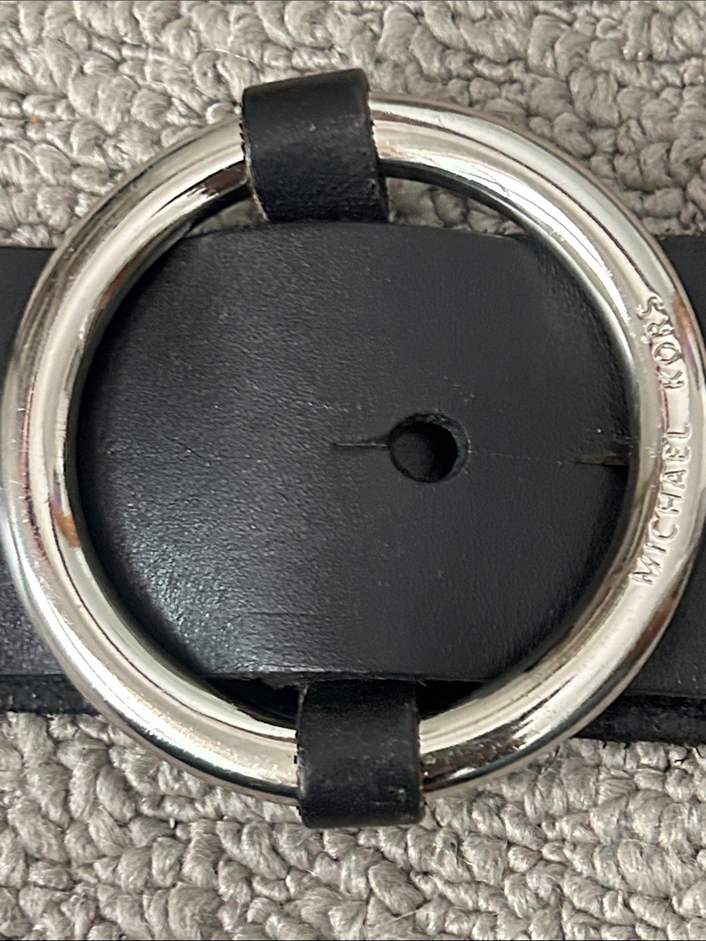Michael Kors Black Leather Belt with Silver Ring Buckle - Picture 6 of 7